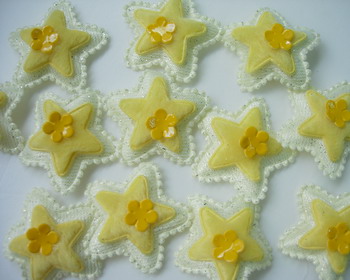 RZ56 Padded Velvet Applique Star Flower Yellow x20 RZ56 Padded Velvet Applique Star Flower Yellow x20