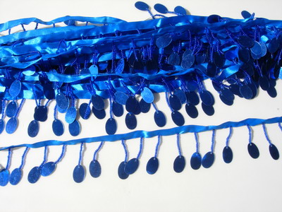 FR05 Oval Paillette Bead Fringe Royal Blue