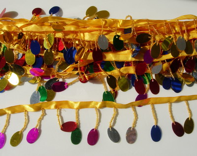 FR09 Oval Paillette Bead Fringe Trim Multicolor 10yards