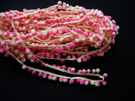 FR123 25mm Wide Pom Pom Fringe Tassel Braided Trim Fuchsia Be 5y