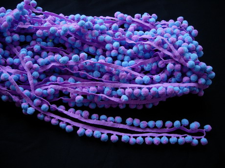 FR125 25mm Wide Pom Pom Fringe Tassel Braided Trim Lavender 5y FR125 25mm Wide Pom Pom Fringe Tassel Braided Trim Lavender 5y