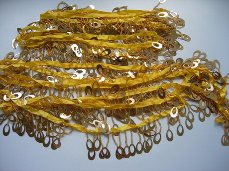 FR128 Oval with Hole Paillette Bead Fringe Gold Assorted