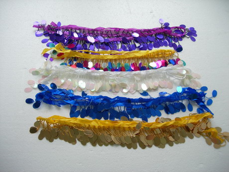 FR130 Oval Paillette Bead Fringe Multicolored Assorted 8yards FR130 Oval Paillette Bead Fringe Multicolored Assorted 8yards