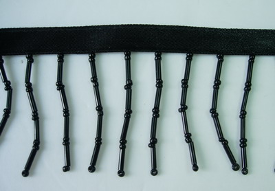 FR58 2" wide Black Bugle Bead Fringe