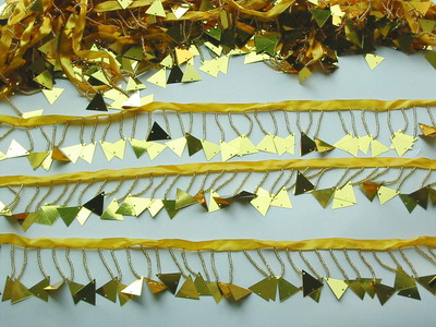 FR60-2 Triangle Paillette Bead Fringe Gold 1yard - Click Image to Close