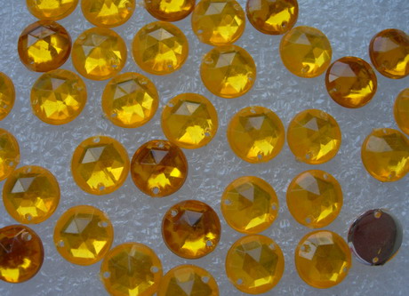 RA27 9mm Gold Amber Acrylic Round Gemstones Sew-On Gems 30pcs
