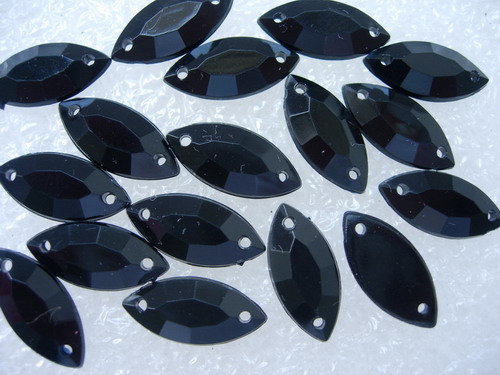 RA51 7x15mm Black Navette Acrylic Gemstones Sew-On 30pcs - Click Image to Close