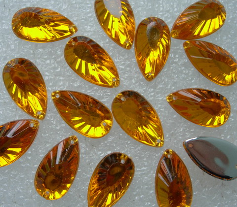 RA61 11x21mm Gold Teardrop Acrylic Gemstones w/Holes Sew-On 30pc