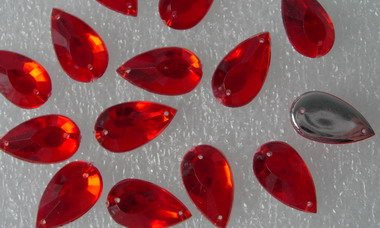 RA63 11x21mm Red Teardrop Acrylic Gemstones w/Holes Sew-On 30 - Click Image to Close