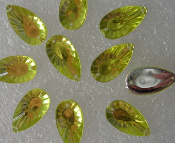 RA65 11x21mm Lime Teardrop Acrylic Gemstones w/Holes Sew-On 30