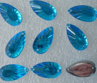 RA66 11x21mm Aqua Teardrop Acrylic Gemstones w/Holes Sew-On 30pc