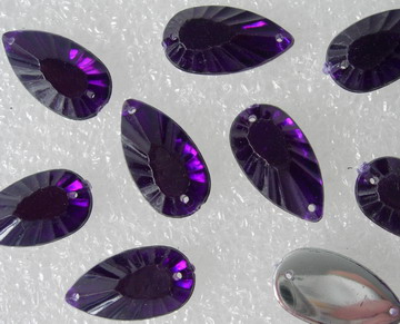 RA67 11x21mm Purple Teardrop Acrylic Gemstones w/Holes Sew-On 30