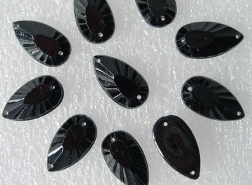 RA68 11x21mm Black Teardrop Acrylic Gemstones w/Holes Sew-On 30 - Click Image to Close