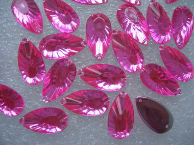 RA70 11x21mm Pink Teardrop Acrylic Gemstones w/Holes Sew-On 30 - Click Image to Close