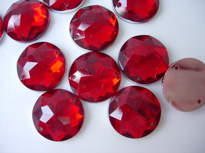 RA81 18mm Red Acrylic Round Gemstones Gems Sew On 20pcs