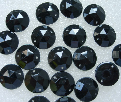 RA83 18mm Black Acrylic Round Gemstones Gems Sew On 20pcs