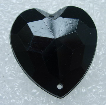 RA93 25x25mm Black Acrylic Heart Gemstones w/Holes Sew On 10pcs