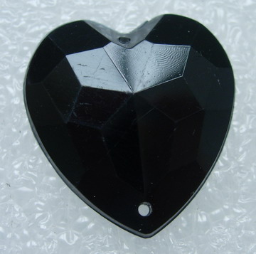 RA93 25x25mm Black Acrylic Heart Gemstones w/Holes Sew On 10pcs - Click Image to Close