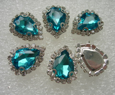 RM103 10x14 Aqua Teardrop Crystal Diamante w/Setting 6pc - Click Image to Close