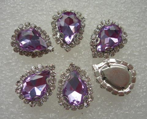 RM105 10x14 Lavender Teardrop Crystal Diamante w/Setting 6pc - Click Image to Close