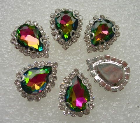 RM107 10x14 Colorful AB Teardrop Crystal Diamante w/Setting 6pc - Click Image to Close