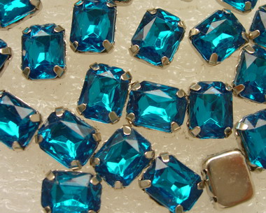 RM19 10x8mm Aqua Acrylic Octagon Gemstones with Setting 20pcs