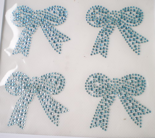 HF91 Fashion Aqua BOW Hotfix Rhinestone Heat Transfer Motif 4pcs