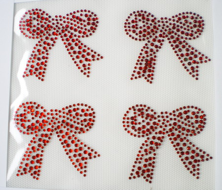 HF92 Fashion Red BOW Hotfix Rhinestone Heat Transfer Motif 4pcs