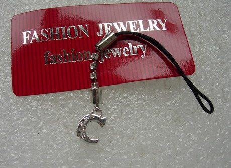 JW27 Silver Tone Rhinestone Alphabet LETTER C Cell Phone Strap - Click Image to Close