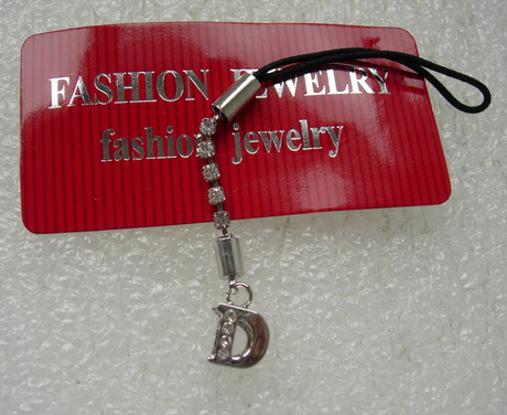 JW28 Silver Tone Rhinestone Alphabet LETTER D Cell Phone Strap