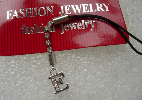 JW29 Silver Tone Rhinestone Alphabet LETTER E Cell Phone Strap