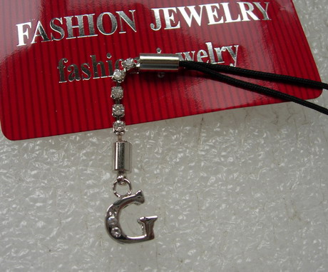 JW31 Silver Tone Rhinestone Alphabet LETTER G Cell Phone Strap