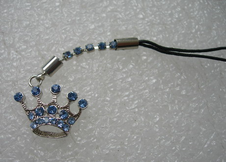 JW32 Silver Tone Blue Rhinestone Crown Cell Phone Strap Charm