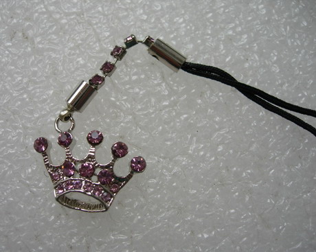 JW33 Silver Tone Pink Rhinestone Crown Cell Phone Strap Charm