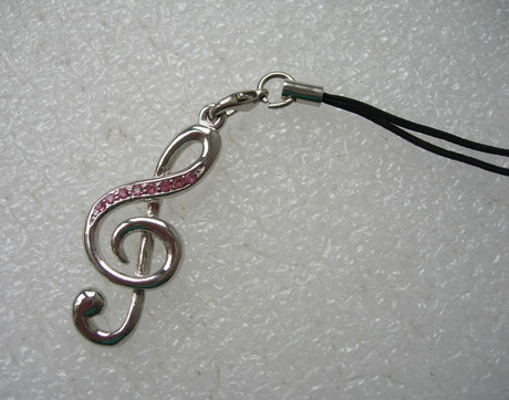 JW34 Treble Musical Clef Silver Pink Rhinestone Charm Pendant