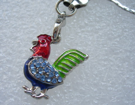 JW42 Chicken Aqua Rhinestone Enamel Charm Pendant Phone Strap