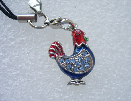 JW43 Chicken-L Aqua Rhinestone Enamel Charm Pendant Phone Strap - Click Image to Close