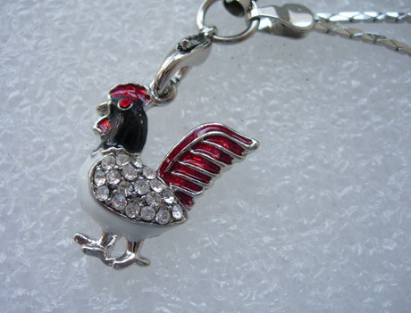 JW44 Chicken Zodiac Rhinestone Enamel Charm Pendant Phone Strap - Click Image to Close