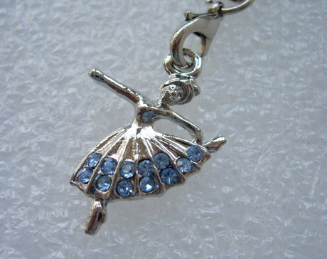 JW45 Ballet Girl Aqua Rhinestone Charm Pendant Phone Strap