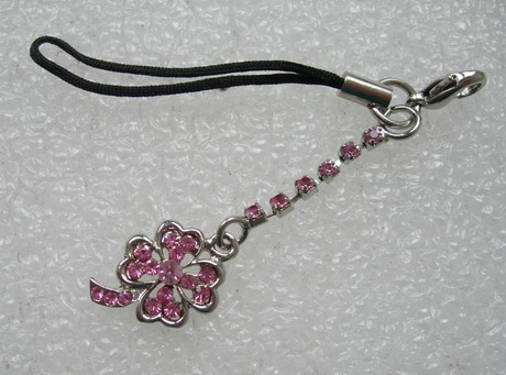 JW46 Petals Flower Pink Rhinestone Charm Pendant Phone Strap