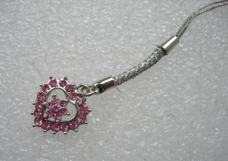 JW47 Lovely Heart Pink Rhinestone Jewelry Charm Pendant Hanger - Click Image to Close