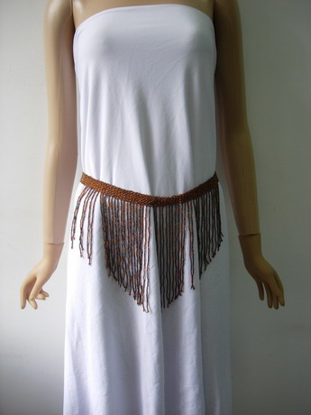 JW75 Brown Fringed Beaded Bugle Fashion Belt Hip Belly Dance - Click Image to Close