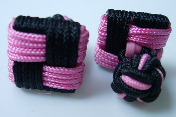 CU04 Stylist Silk Knot Log Cufflinks Cuff Links Pink /Black