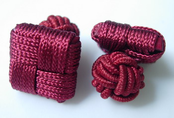 CU08 Square Silk Knot Log Cufflinks Cuff Links Maroon - Click Image to Close