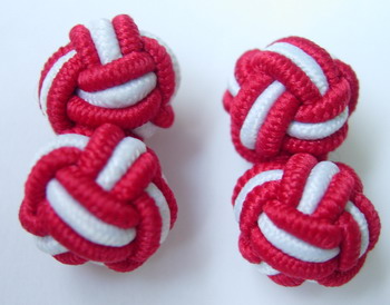 CU09 Ball Silk Knot Log Cufflinks Cuff Links Maroon /White - Click Image to Close