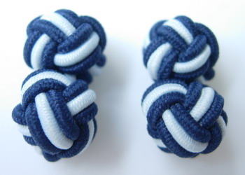 CU10 Ball Silk Knot Log Cufflinks Cuff Links Deep Blue /White