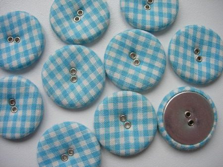 DM18 28mm Checkered Fabric Covered Buttons L.Blue 10pcs