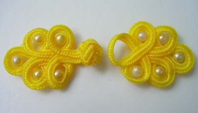 FG61 Yellow Pearl Loop Chinese Frogs Closure Buttons Knots 5pr - Click Image to Close