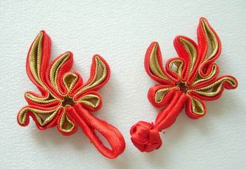 FG90-1 Chinese Frog Closure Buttons Knots Tail Red Gold 5pr - Click Image to Close