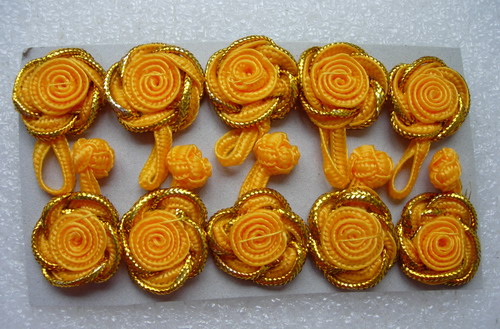 FG14-3 Orange Gold Trim Rose Chinese Frog Closure Buttons 5pair